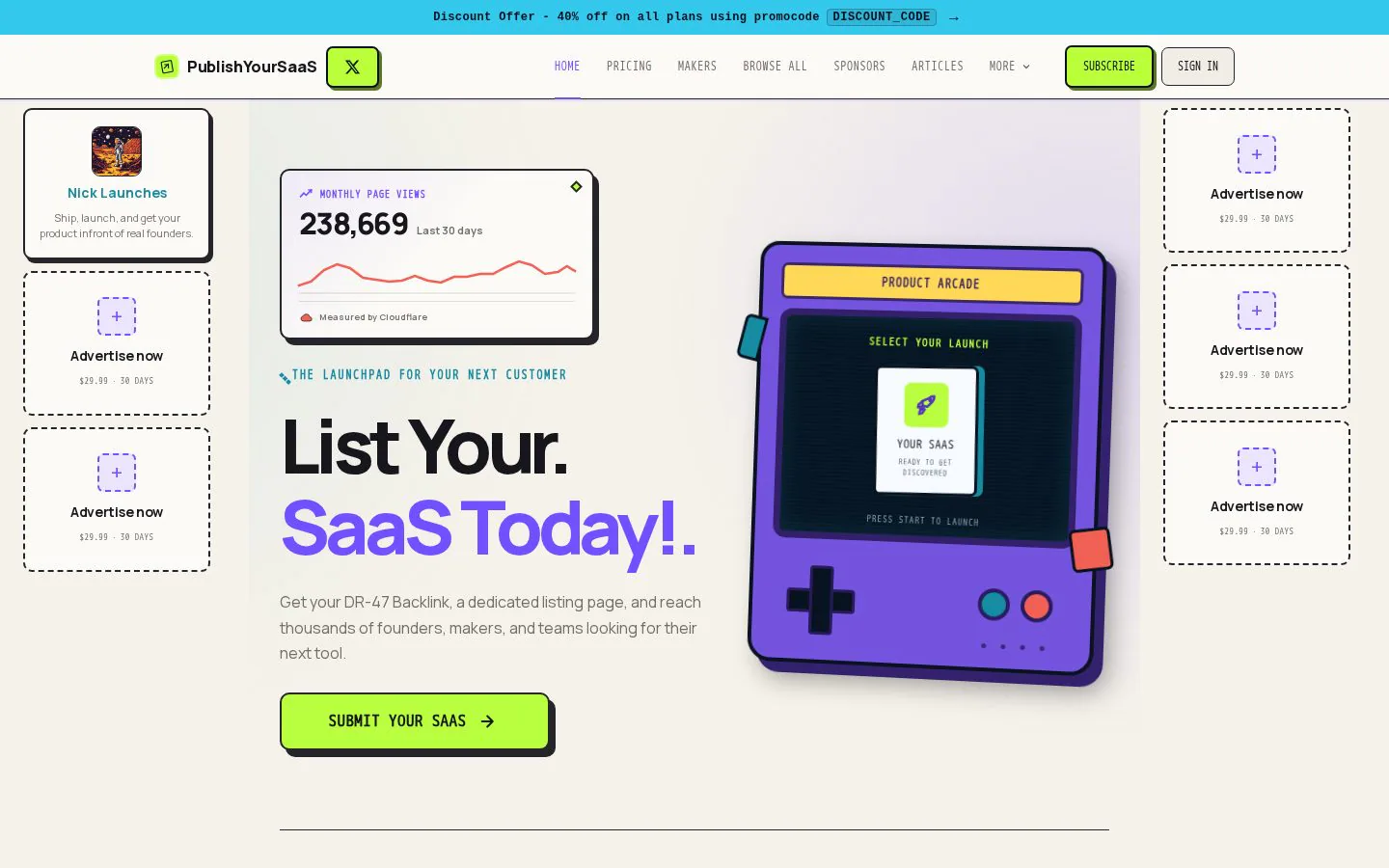 Homepage of publishyoursaas.com