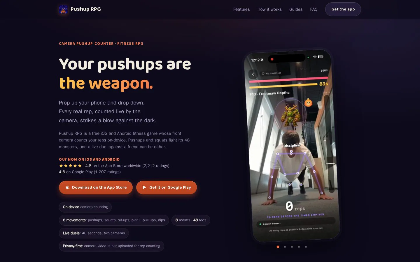 Pushup RPG website homepage