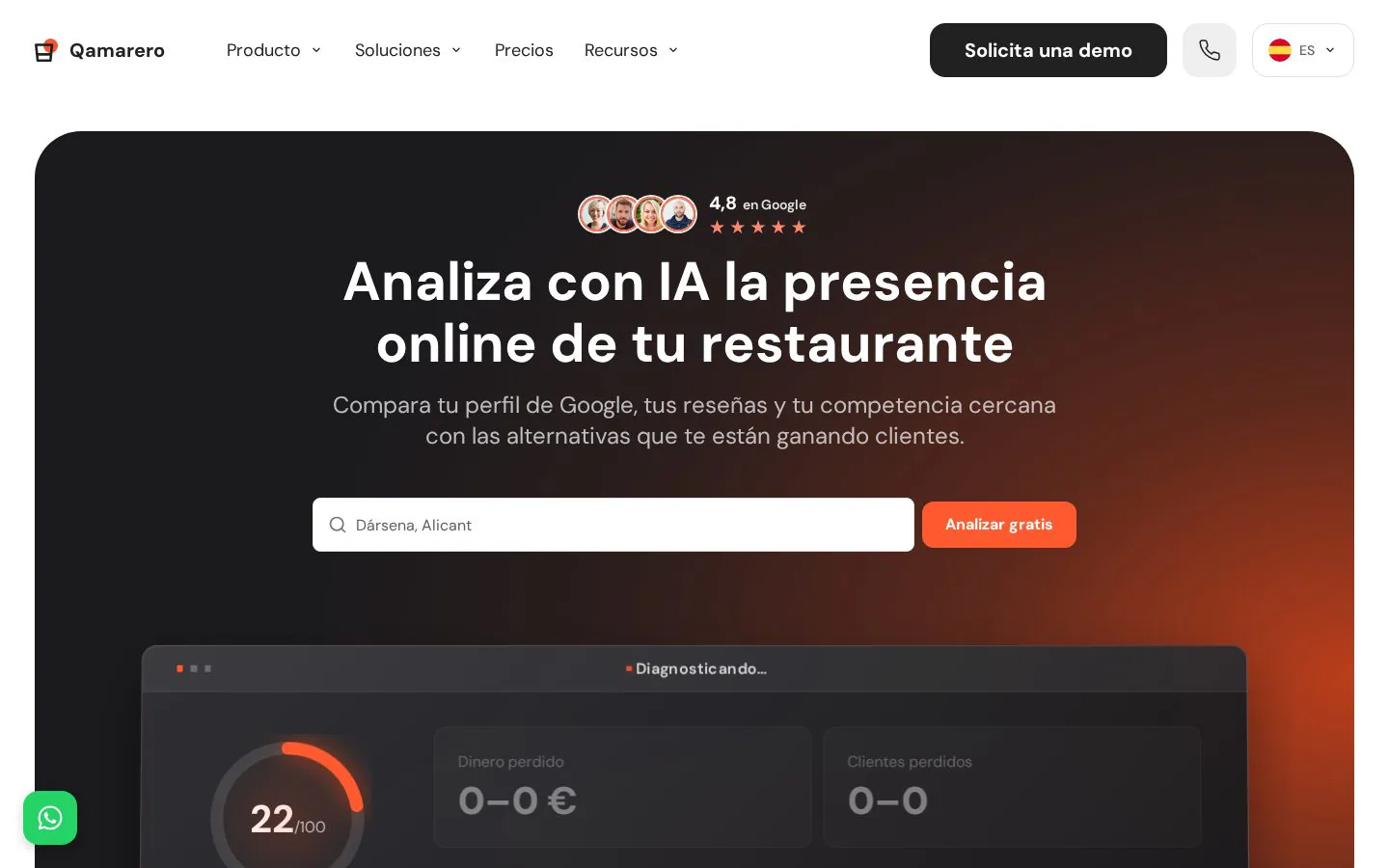 Qamarero website homepage