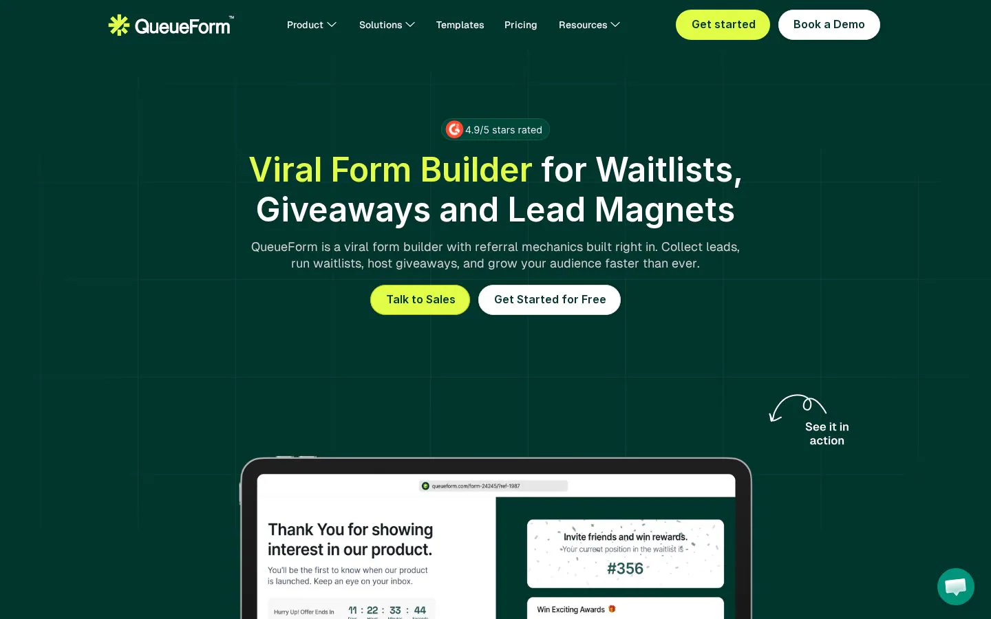 QueueForm website homepage
