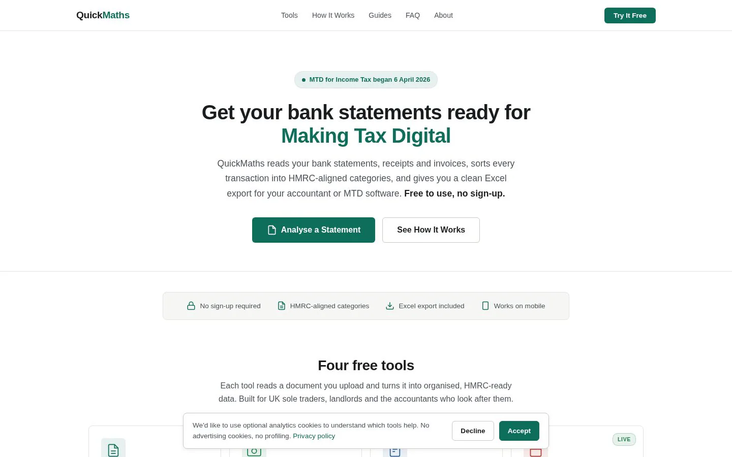 Quick Maths website homepage
