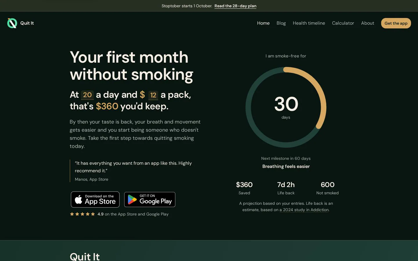 Quit It website homepage