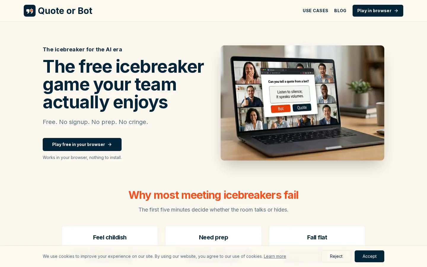 Quote or Bot website homepage