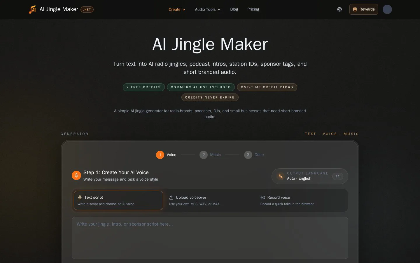 radio jingle generator website homepage