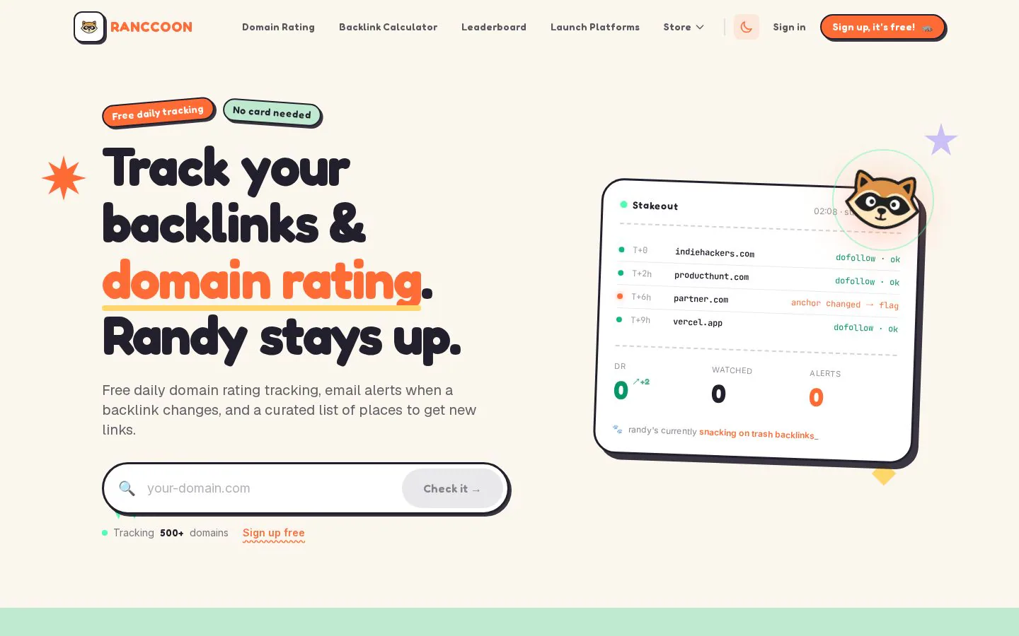 Ranccoon website homepage