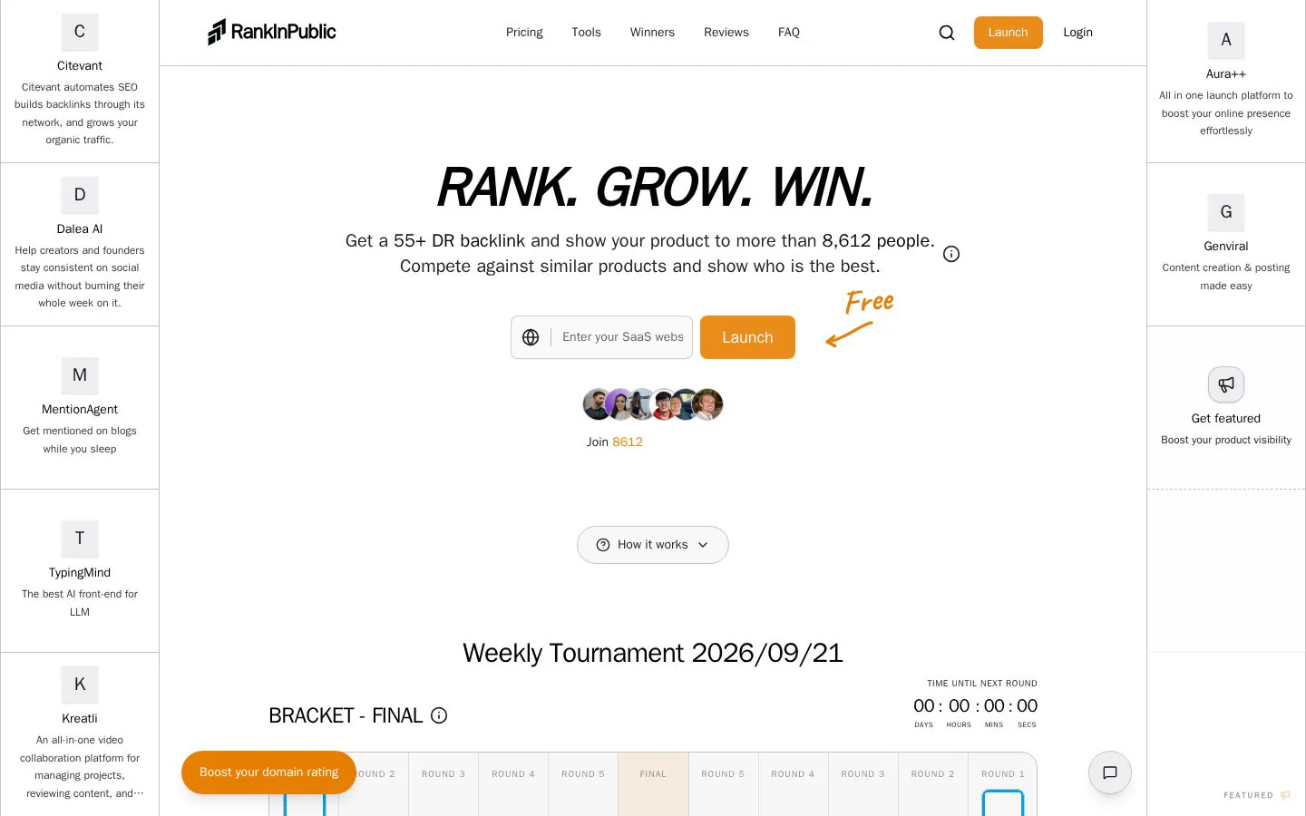 RankInPublic website homepage