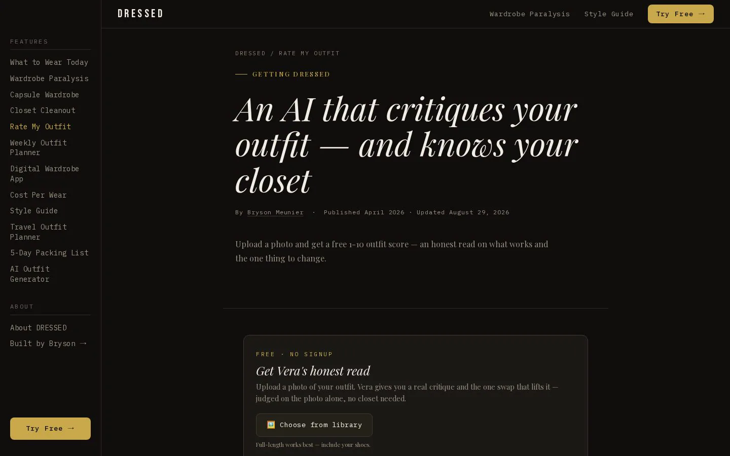 Rate My Outfit website homepage