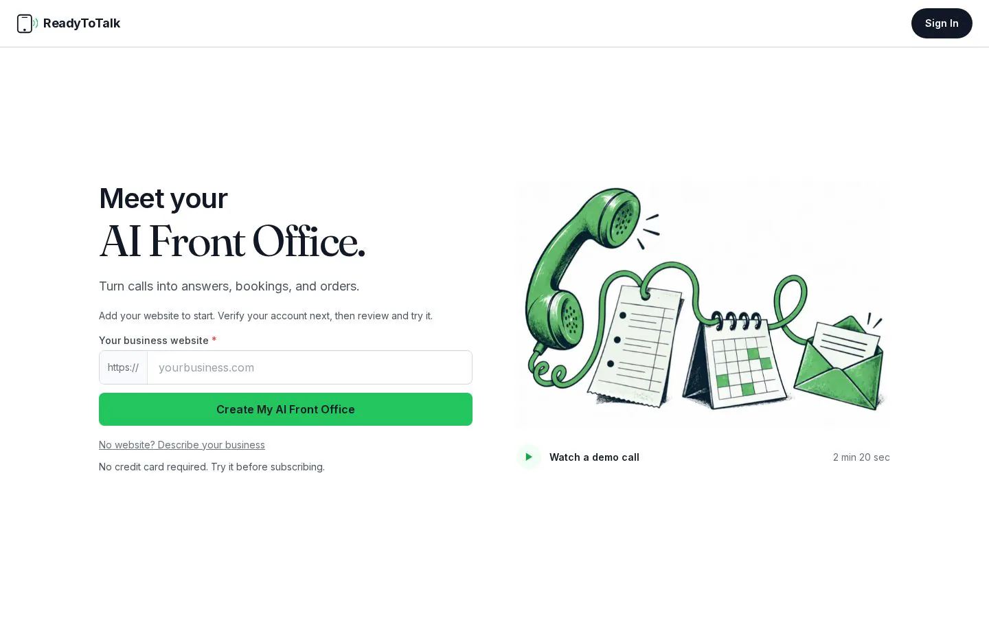 ReadyToTalk website homepage