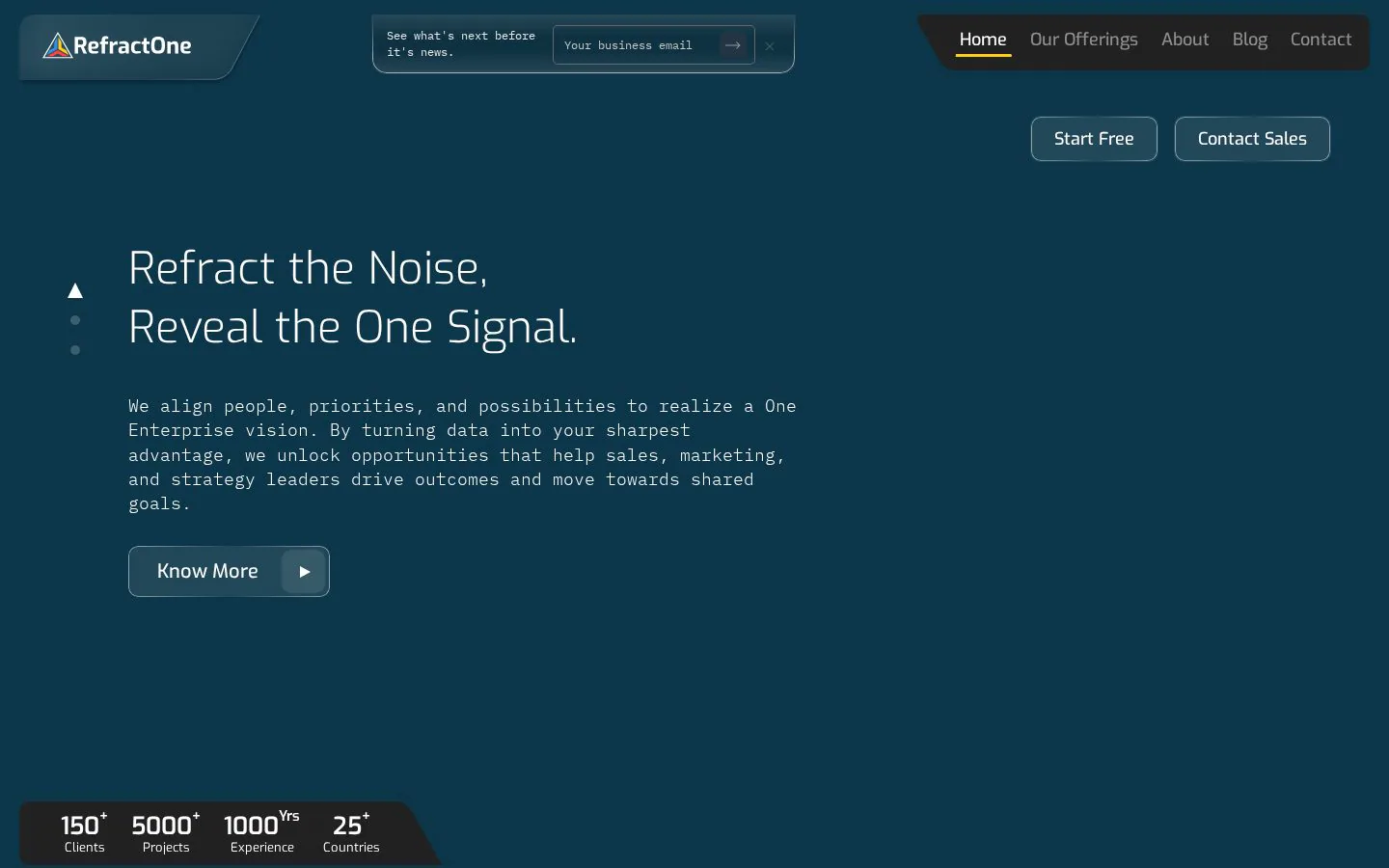 RefractOne website homepage