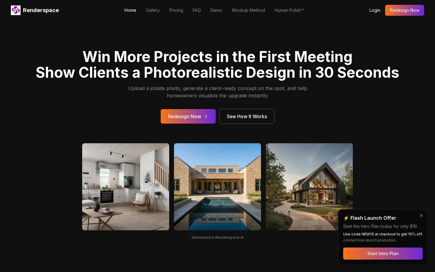 Renderspace ai website homepage