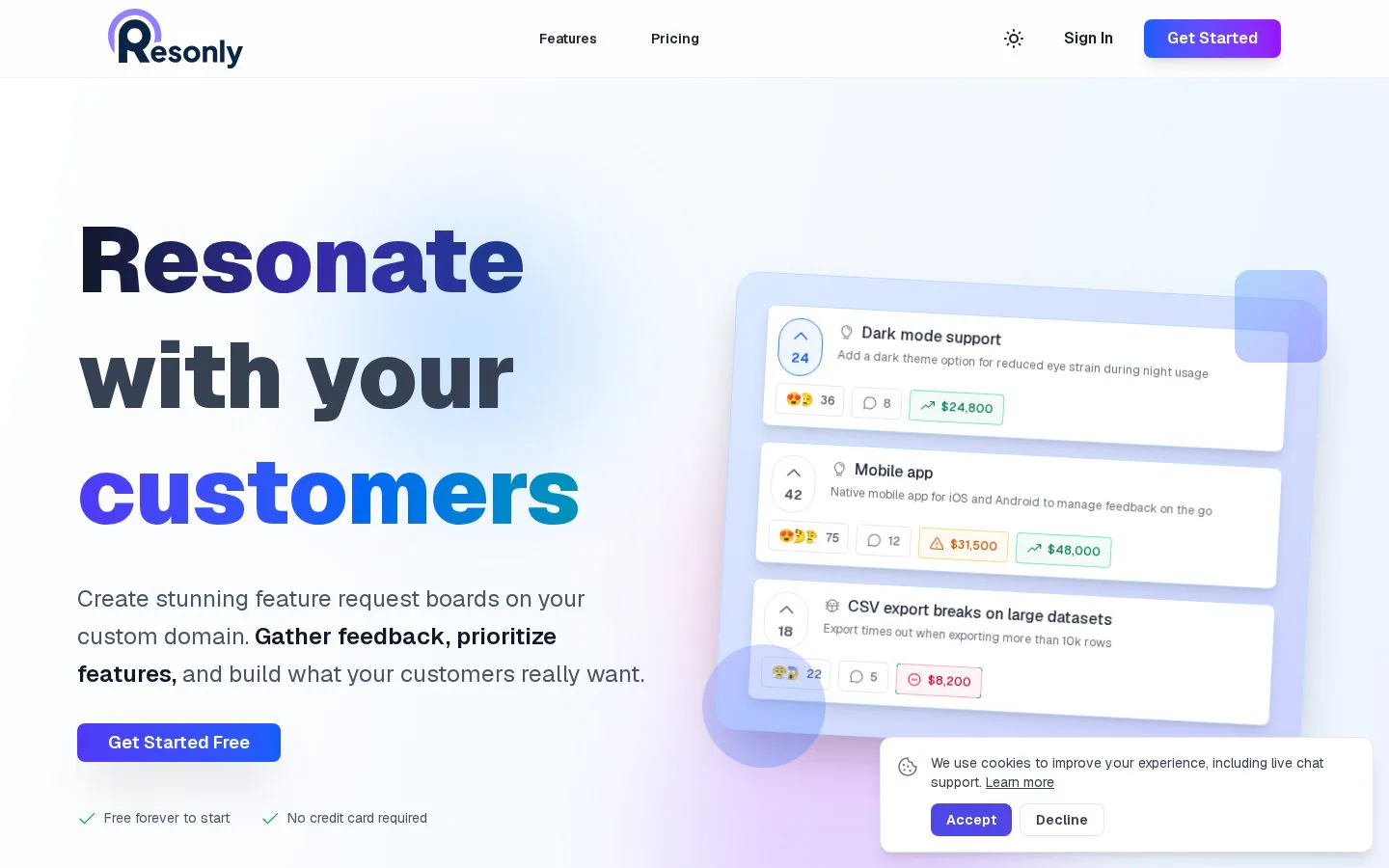 Resonly website homepage