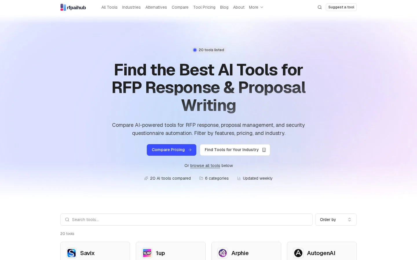 RFP AI Hub website homepage