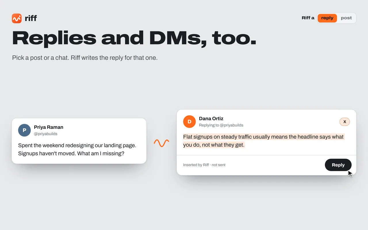 A screenshot of a website with the words "Replaces and DMS, too."