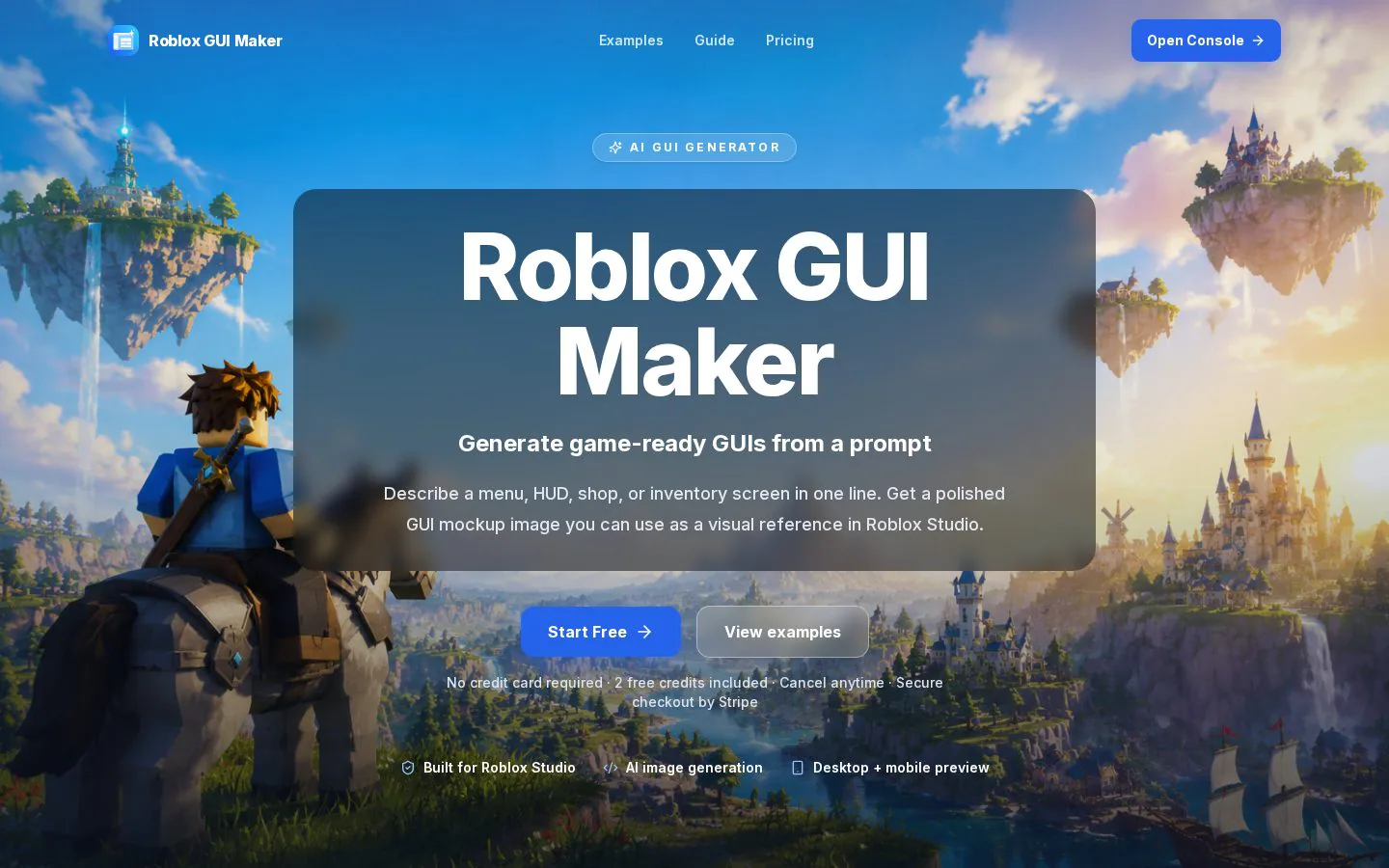 Roblox GUI Maker website homepage
