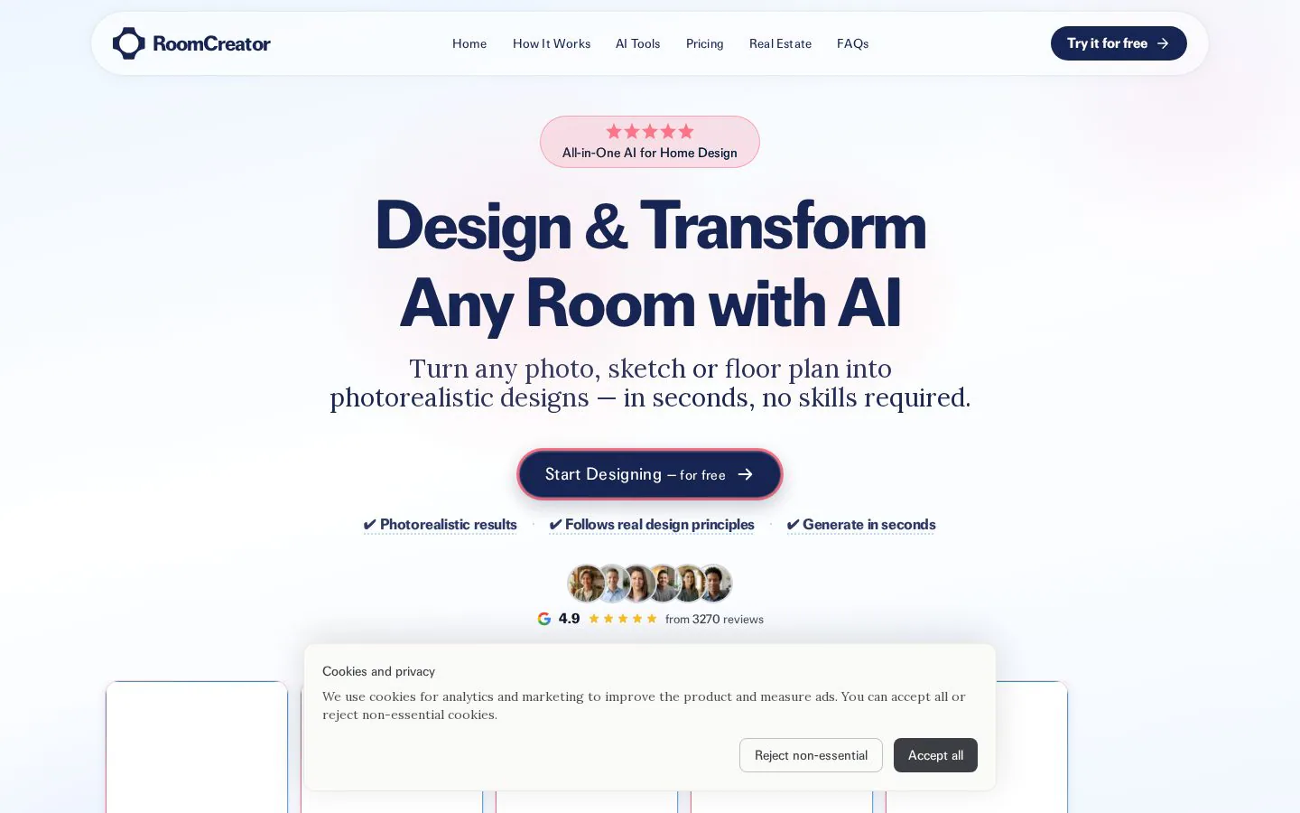 RoomCreator website homepage