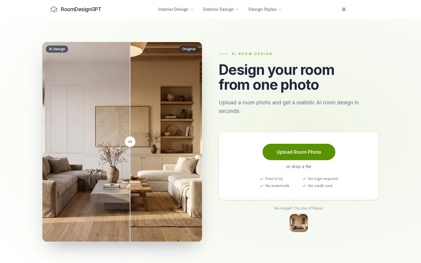 Homepage of roomdesigngpt.ai