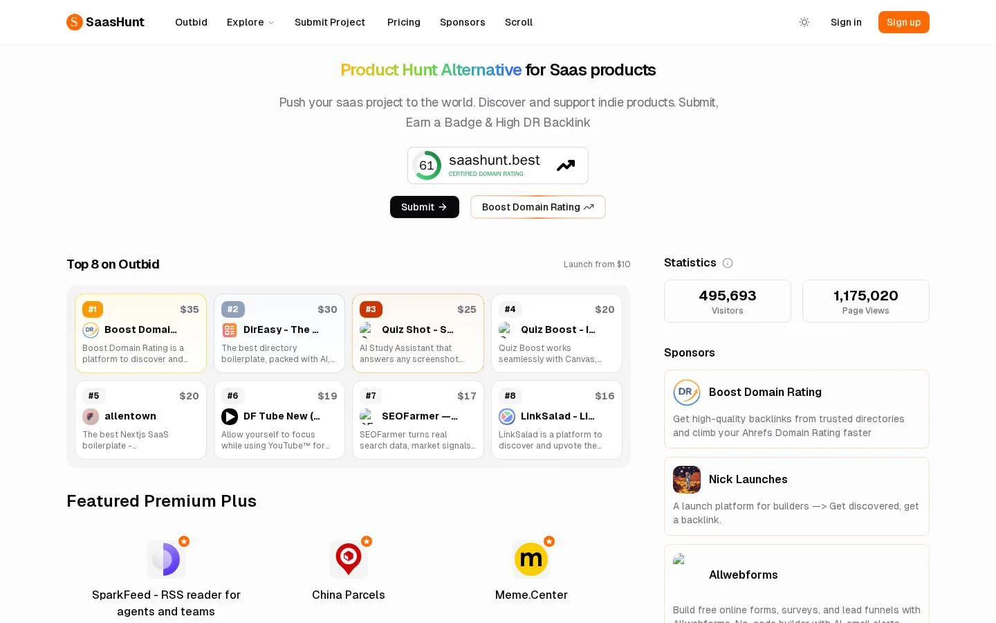 SaasHunt website homepage
