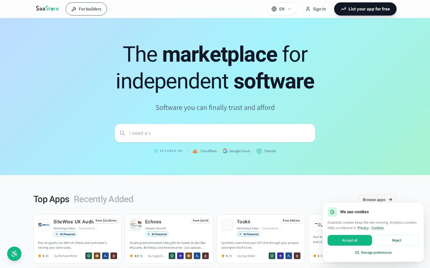SaaStore website homepage