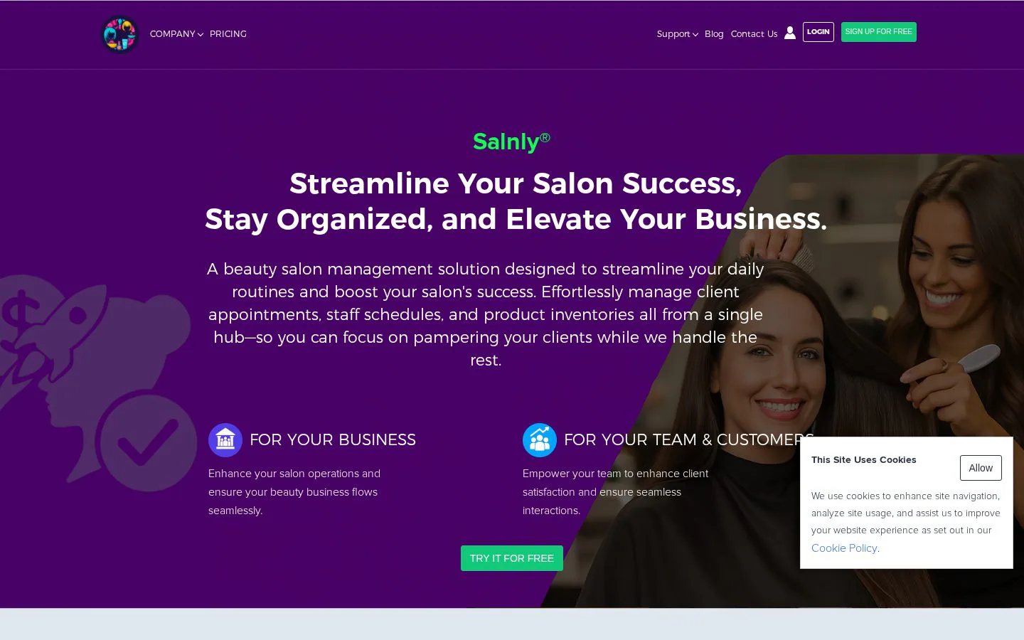 Salnly website homepage