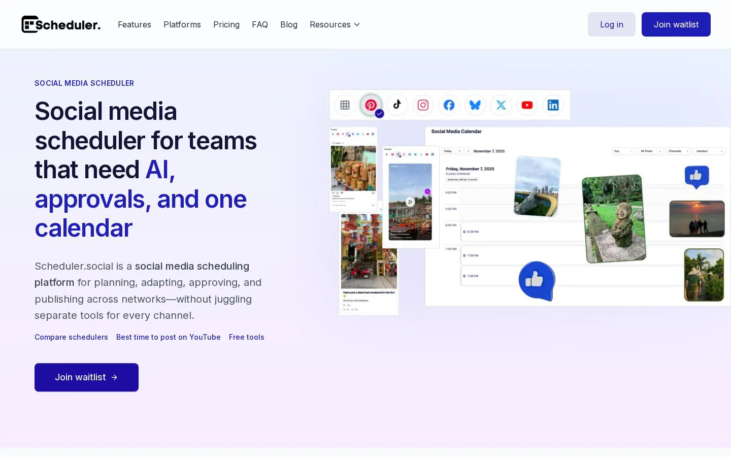 Scheduler.social website homepage