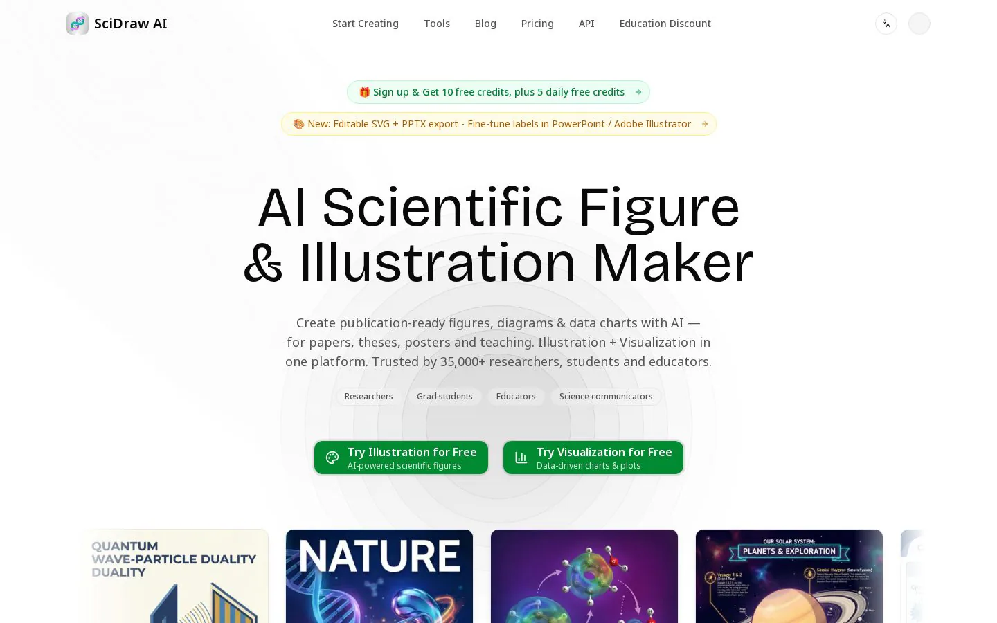SciDraw AI website homepage