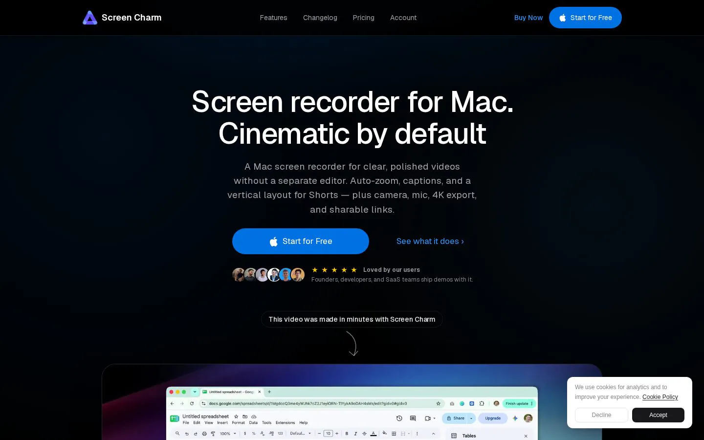 Screen Charm website homepage