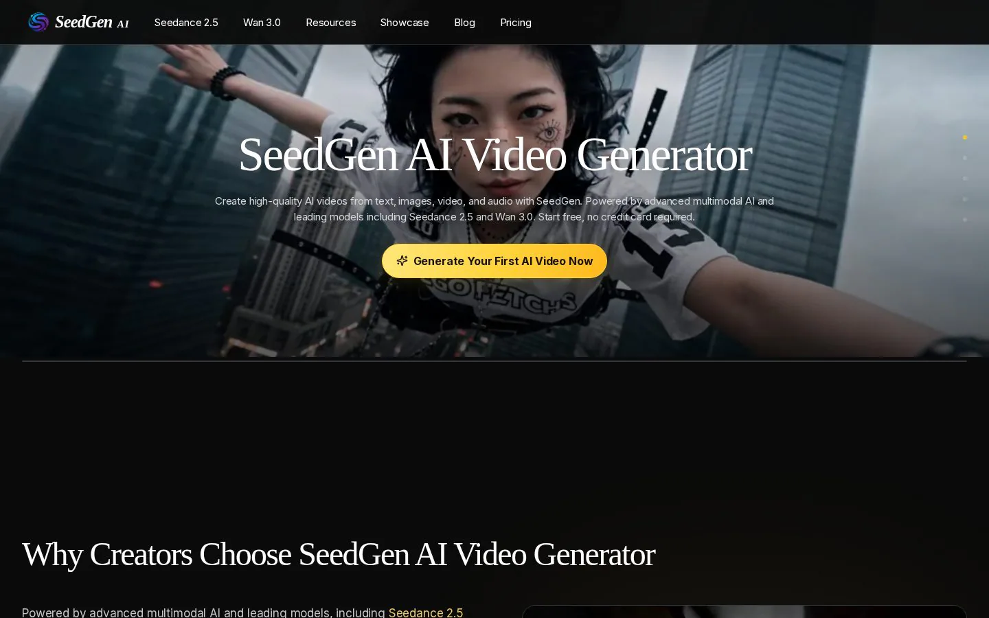 SeedGen AI Video Generator website homepage