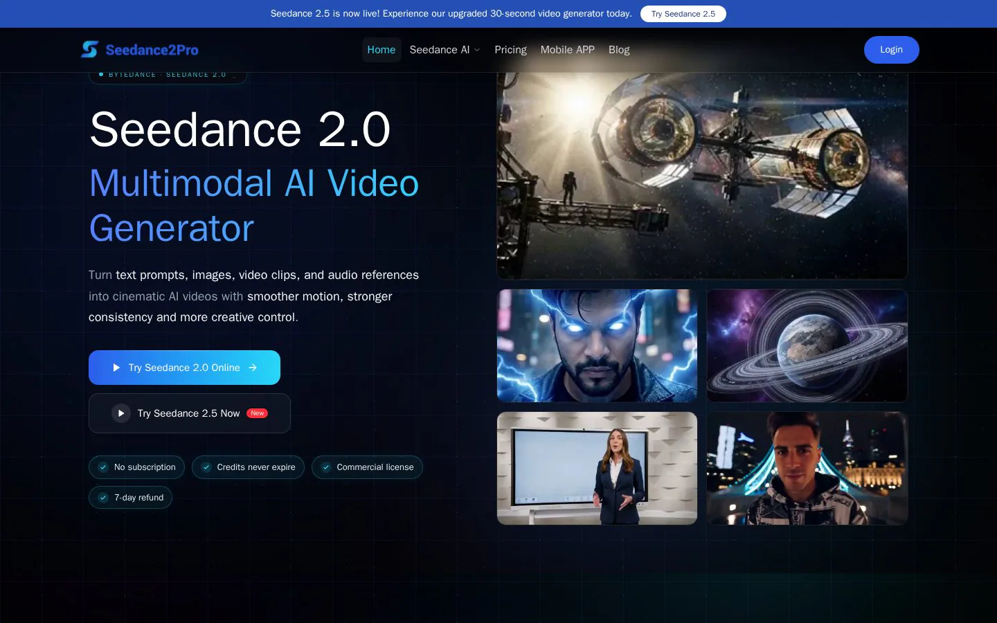 Seedance 2.0 AI website homepage