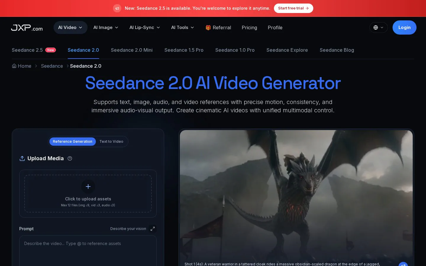 Seedance 2.0 website homepage