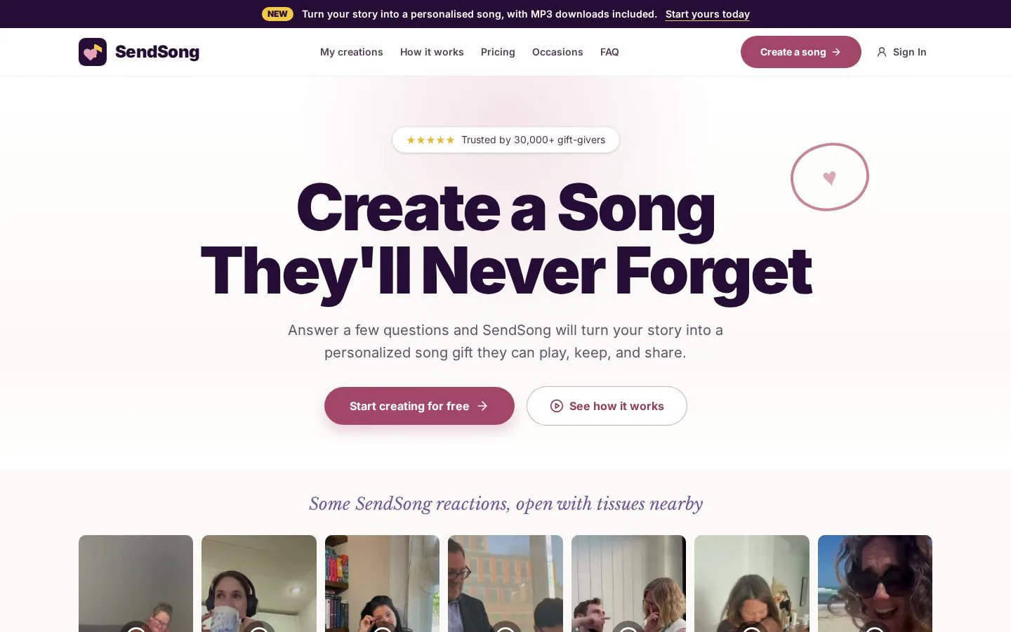 Homepage of sendsong.org