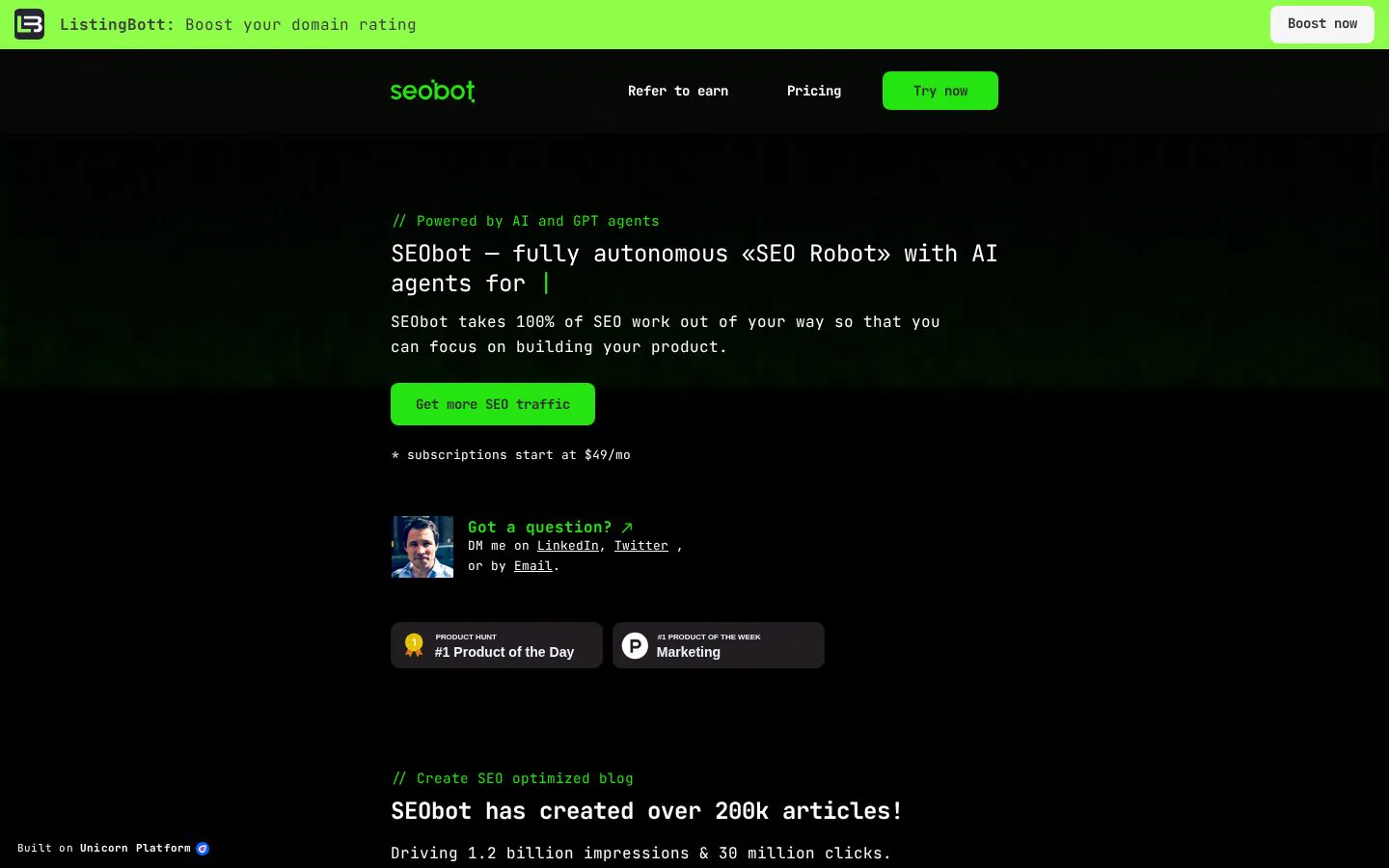 SEObot website homepage