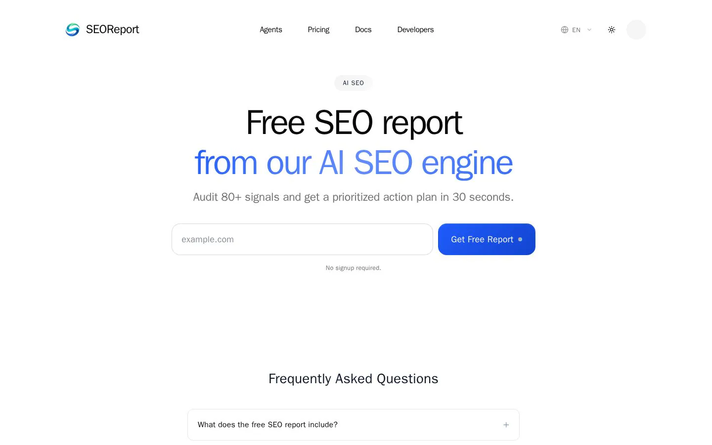 SEOReport website homepage