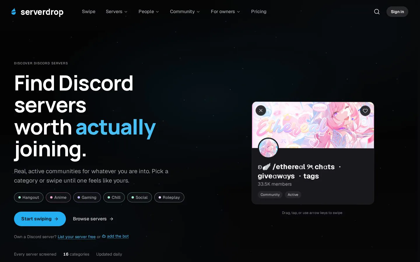 Homepage of serverdrop.gg