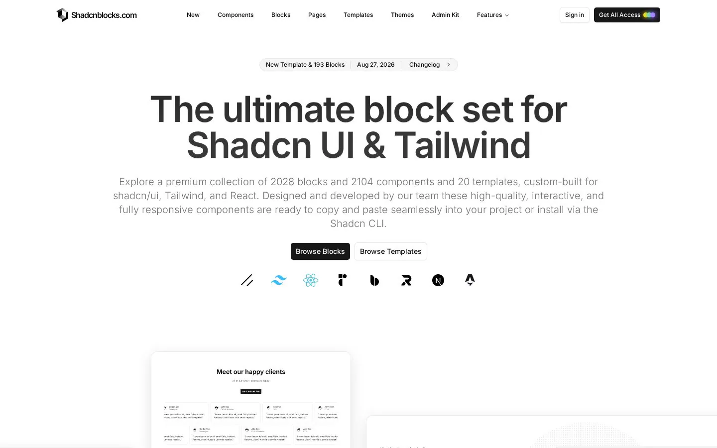 Shadcnblocks website homepage