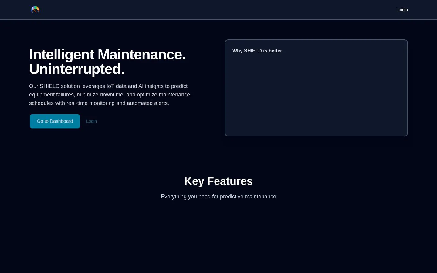 Shield IoT Predictive Maintenance website homepage