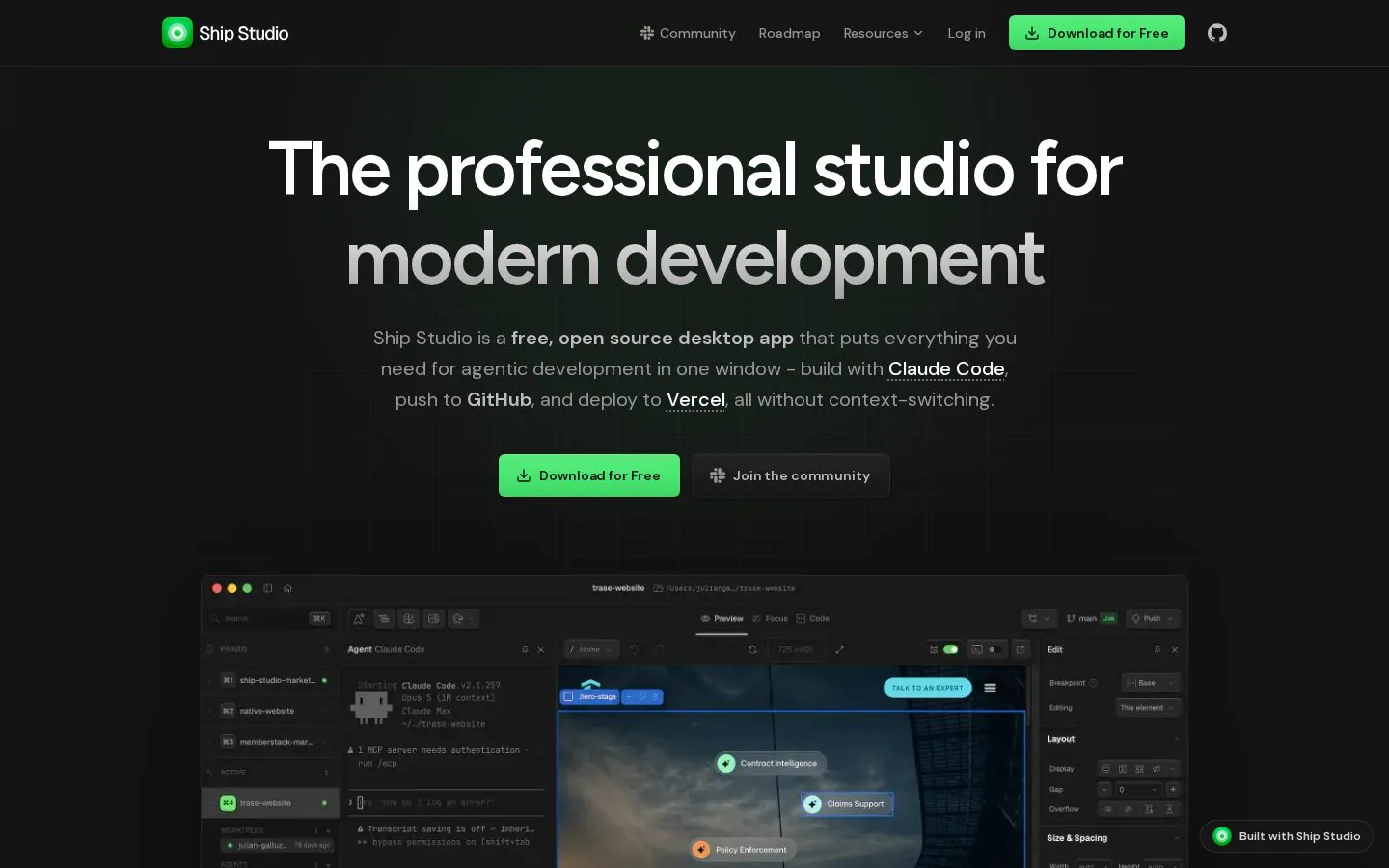 Ship Studio website homepage