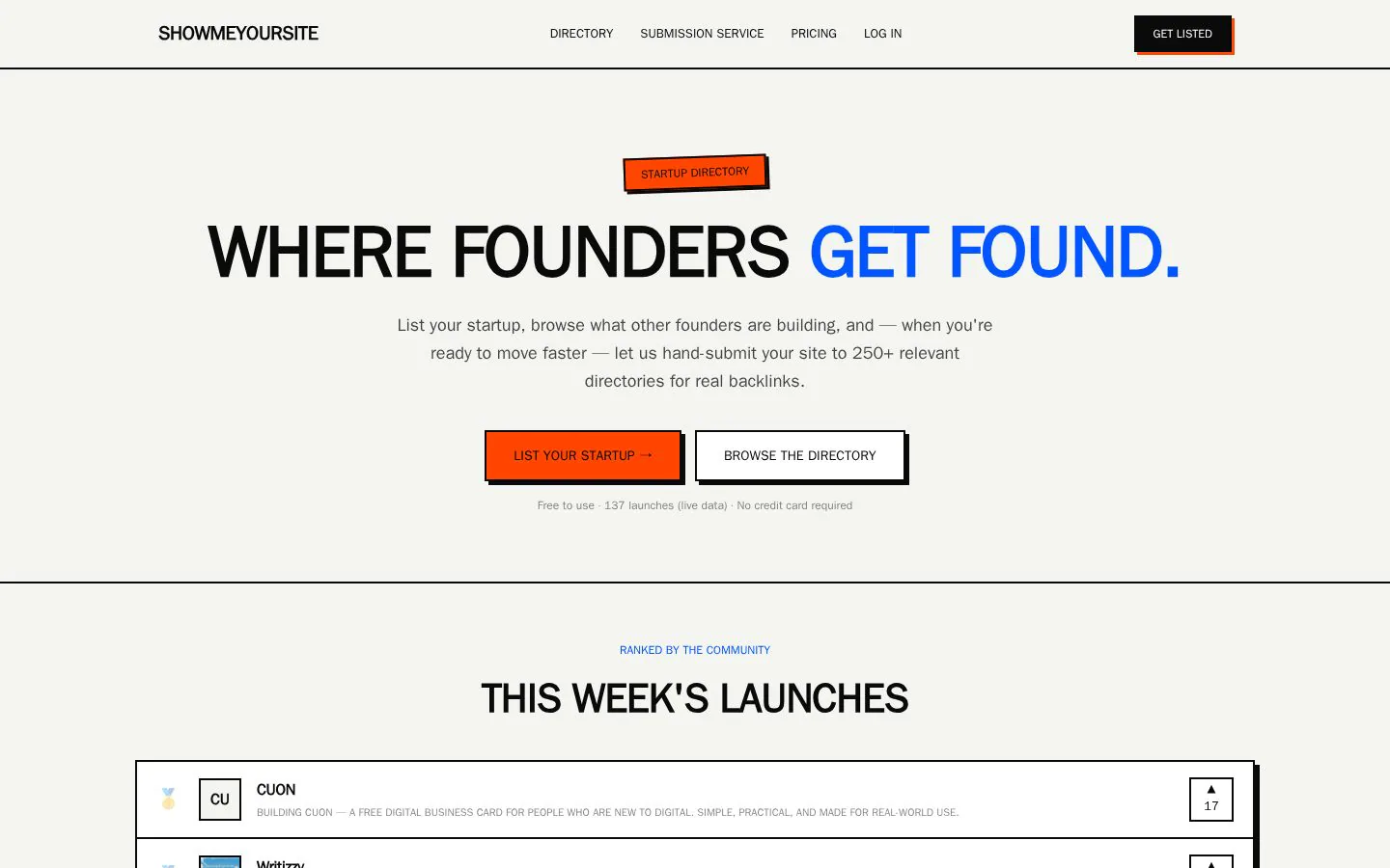 ShowMeYourSite website homepage