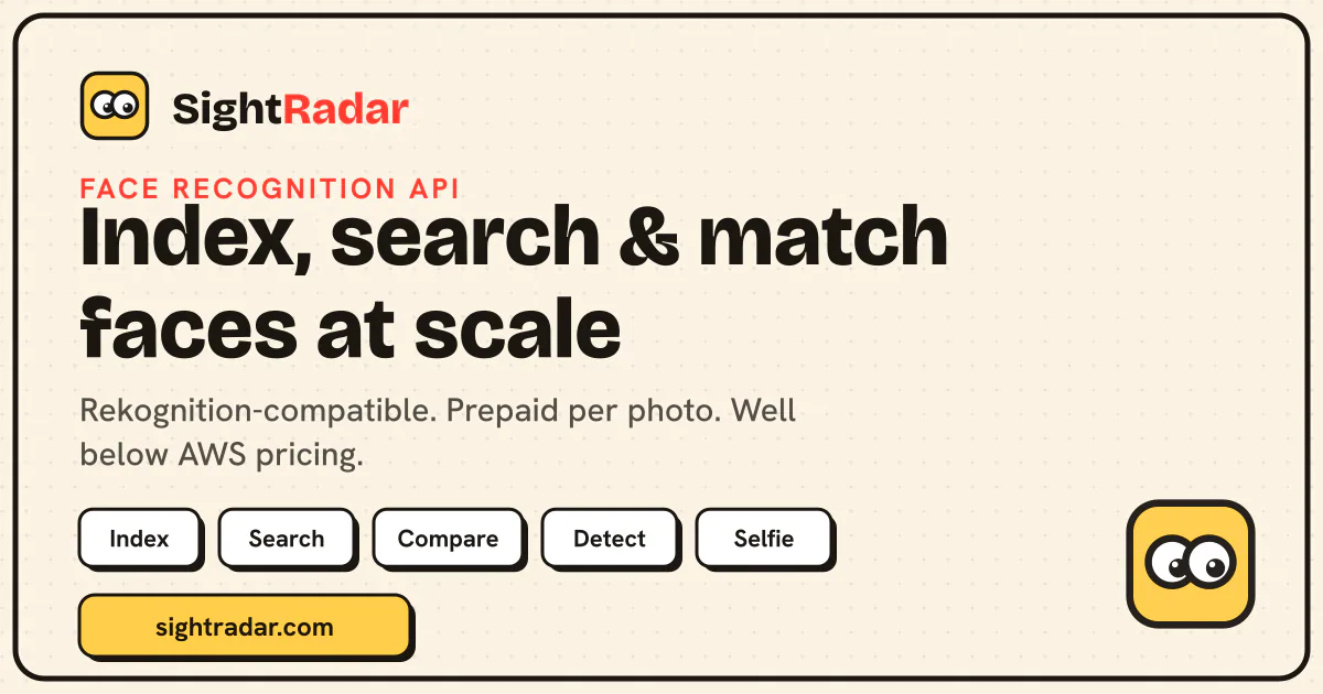A screen shot of a page with the words index, search and match faces at scale.