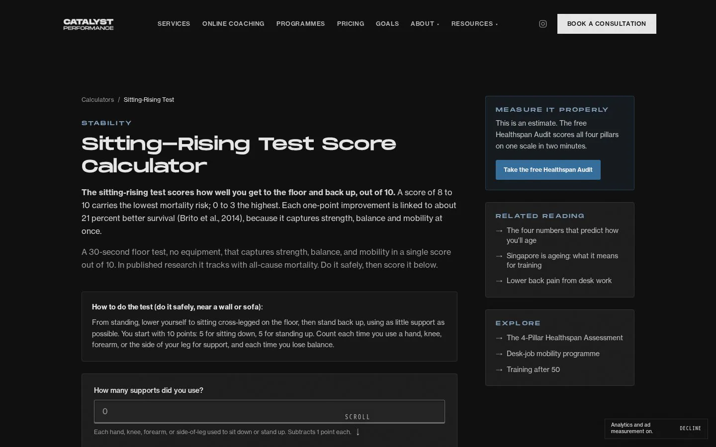 Sitting-Rising Test Scorer website homepage