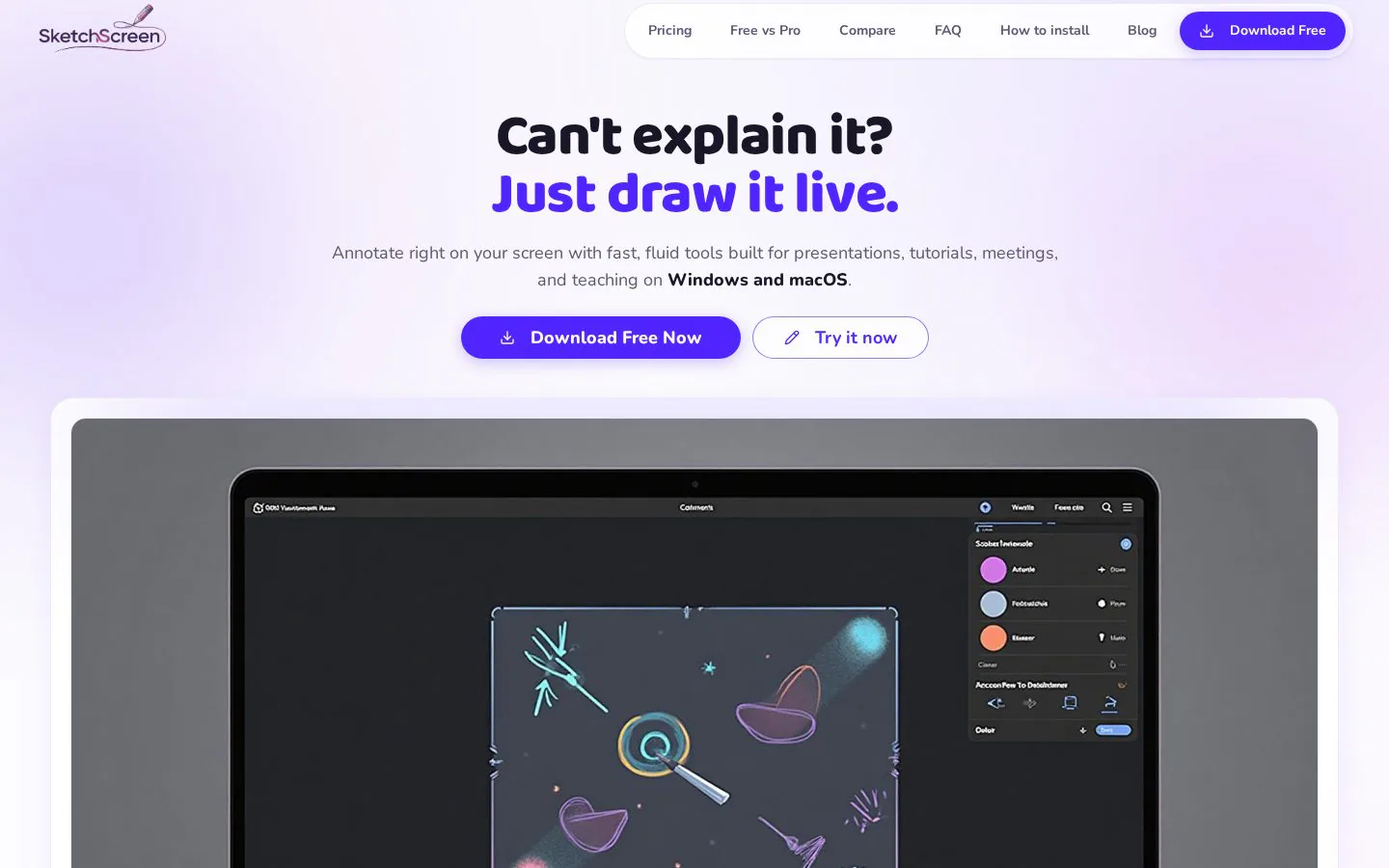 Homepage of sketchscreen.pro