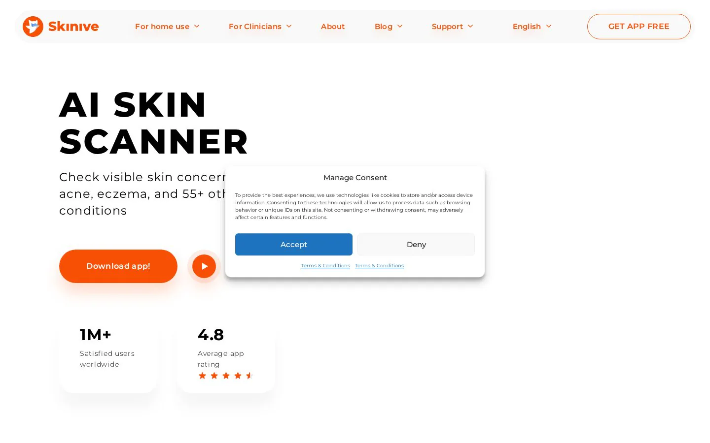 Skinive website homepage
