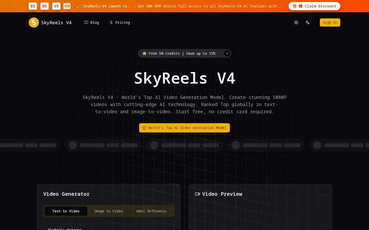 SkyReels V4 website homepage