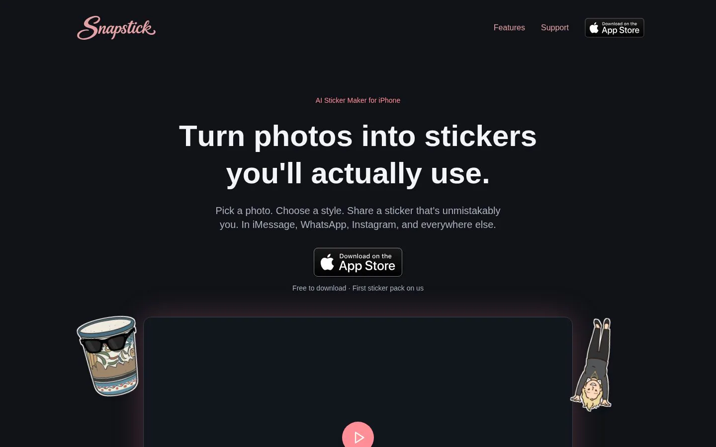 Snapstick website homepage
