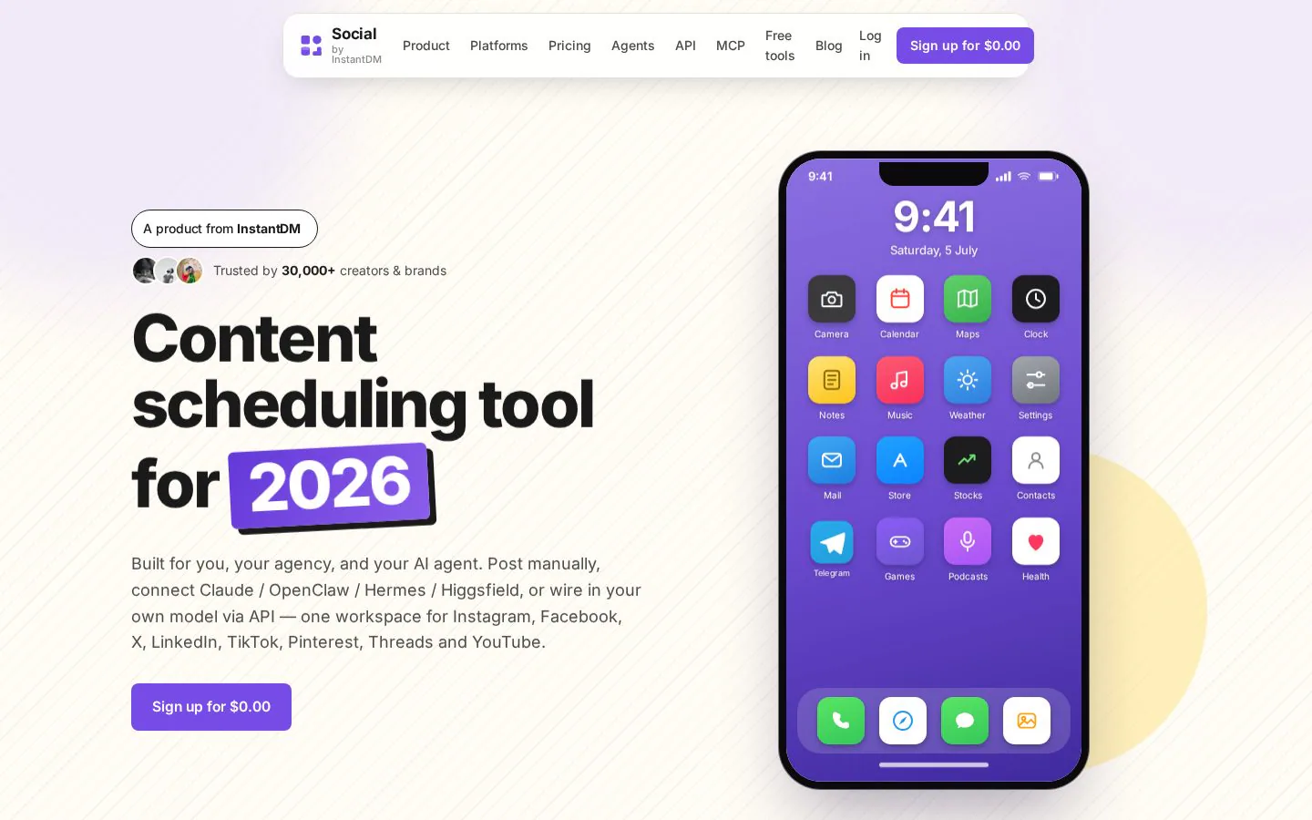 Social Media Scheduling Tool website homepage