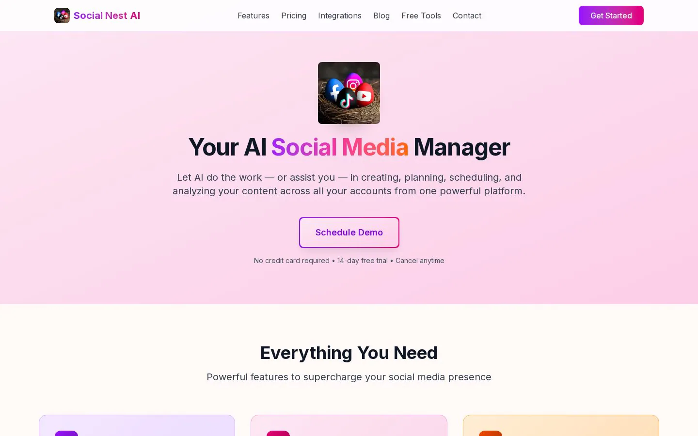 Social Nest AI website homepage