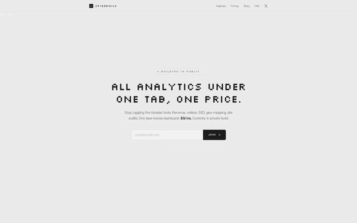 SpiderMilk Analytics website homepage