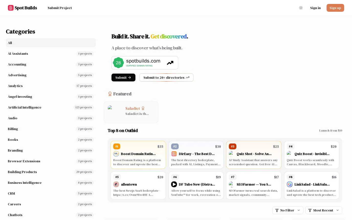 Homepage of spotbuilds.com