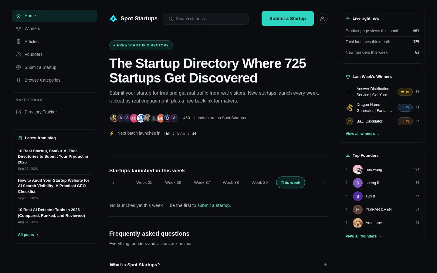 Spot Startups website homepage