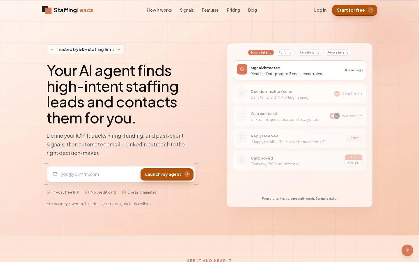 StaffingLeads website homepage