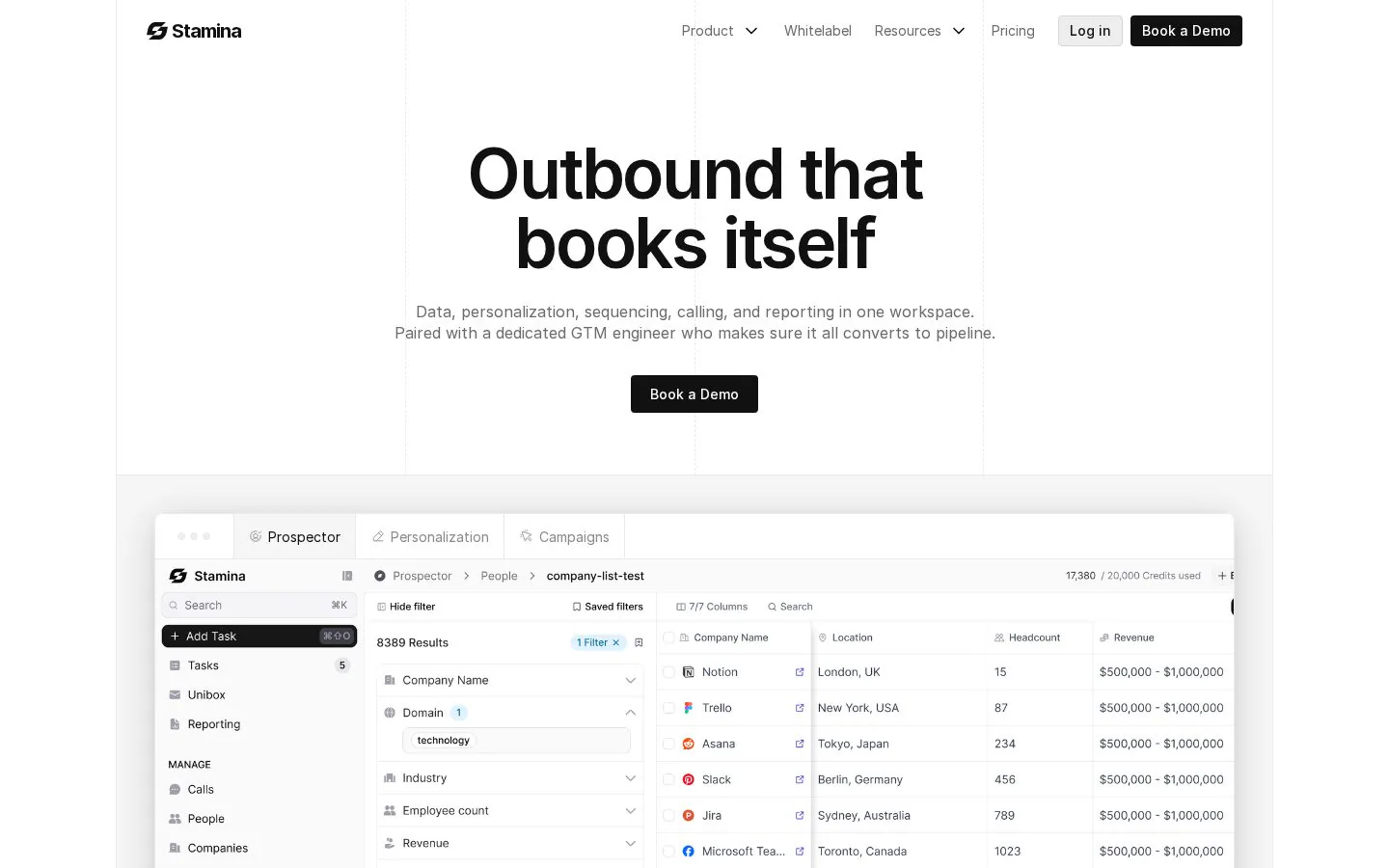 Stamina.io website homepage